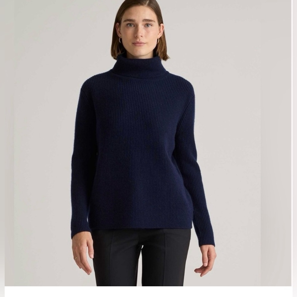 NWT Quince Mongolian Cashmere Navy Fisherman Turtleneck Sweater Sz XS